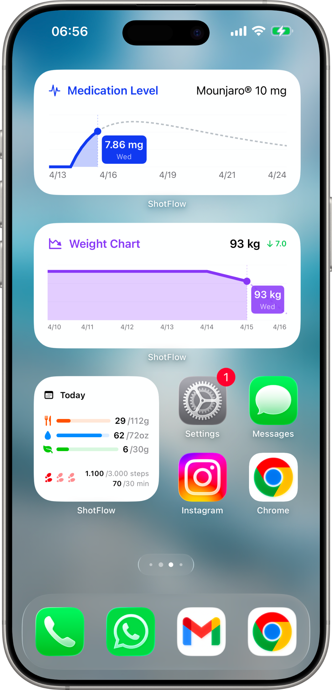 Weight tracking screen